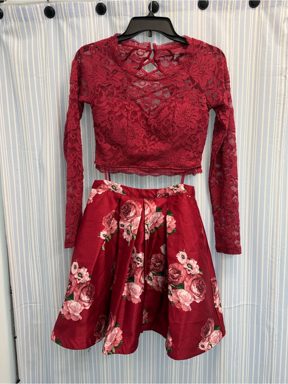 Sequin Hearts Burgundy Floral Circle Skirt Set